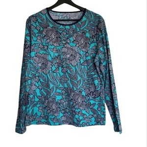 NWOT Lands End Size 14/16 Blue/Black Abstract Tee